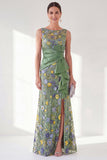Grey Purple Floral Embroidered Mother of the Bride Dress with Slit