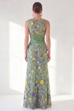 Grey Purple Floral Embroidered Mother of the Bride Dress with Slit