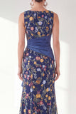 Grey Purple Floral Embroidered Mother of the Bride Dress with Slit
