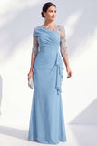 Blue Applique Chiffon Mother of the Bride Dress with Side Streamer