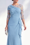 Blue Applique Chiffon Mother of the Bride Dress with Side Streamer