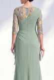 Blue Applique Chiffon Mother of the Bride Dress with Side Streamer