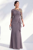 Blue Applique Chiffon Mother of the Bride Dress with Side Streamer