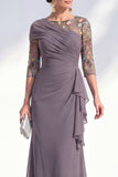 Blue Applique Chiffon Mother of the Bride Dress with Side Streamer
