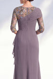 Blue Applique Chiffon Mother of the Bride Dress with Side Streamer