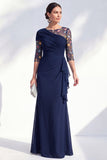 Blue Applique Chiffon Mother of the Bride Dress with Side Streamer