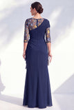 Blue Applique Chiffon Mother of the Bride Dress with Side Streamer