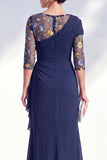 Blue Applique Chiffon Mother of the Bride Dress with Side Streamer