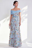 Off the Shoulder Floral Embroidered Green Mother of the Bride Dress