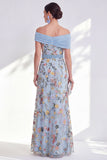 Off the Shoulder Floral Embroidered Green Mother of the Bride Dress