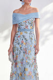 Off the Shoulder Floral Embroidered Green Mother of the Bride Dress