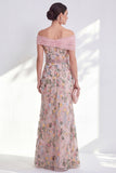 Off the Shoulder Floral Embroidered Green Mother of the Bride Dress
