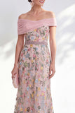 Off the Shoulder Floral Embroidered Green Mother of the Bride Dress