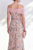 Off the Shoulder Floral Embroidered Green Mother of the Bride Dress