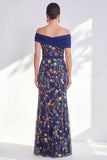 Off the Shoulder Floral Embroidered Green Mother of the Bride Dress