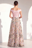 Blush Floral Embroidered Off the Shoulder A Line Mother of the Bride Dress