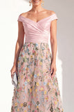 Blush Floral Embroidered Off the Shoulder A Line Mother of the Bride Dress