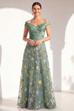 Blush Floral Embroidered Off the Shoulder A Line Mother of the Bride Dress
