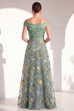 Blush Floral Embroidered Off the Shoulder A Line Mother of the Bride Dress