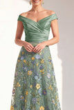 Blush Floral Embroidered Off the Shoulder A Line Mother of the Bride Dress