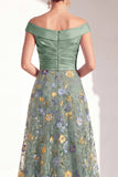Blush Floral Embroidered Off the Shoulder A Line Mother of the Bride Dress
