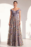 Blush Floral Embroidered Off the Shoulder A Line Mother of the Bride Dress