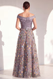 Blush Floral Embroidered Off the Shoulder A Line Mother of the Bride Dress