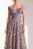 Blush Floral Embroidered Off the Shoulder A Line Mother of the Bride Dress