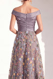 Blush Floral Embroidered Off the Shoulder A Line Mother of the Bride Dress