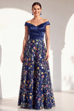 Blush Floral Embroidered Off the Shoulder A Line Mother of the Bride Dress