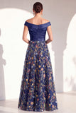 Blush Floral Embroidered Off the Shoulder A Line Mother of the Bride Dress