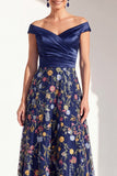 Blush Floral Embroidered Off the Shoulder A Line Mother of the Bride Dress