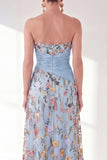 Sweetheart Blue Floral Mother of the Bride Dress with Slit