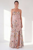 Sweetheart Blue Floral Mother of the Bride Dress with Slit