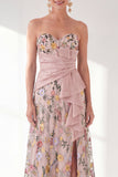 Sweetheart Blue Floral Mother of the Bride Dress with Slit