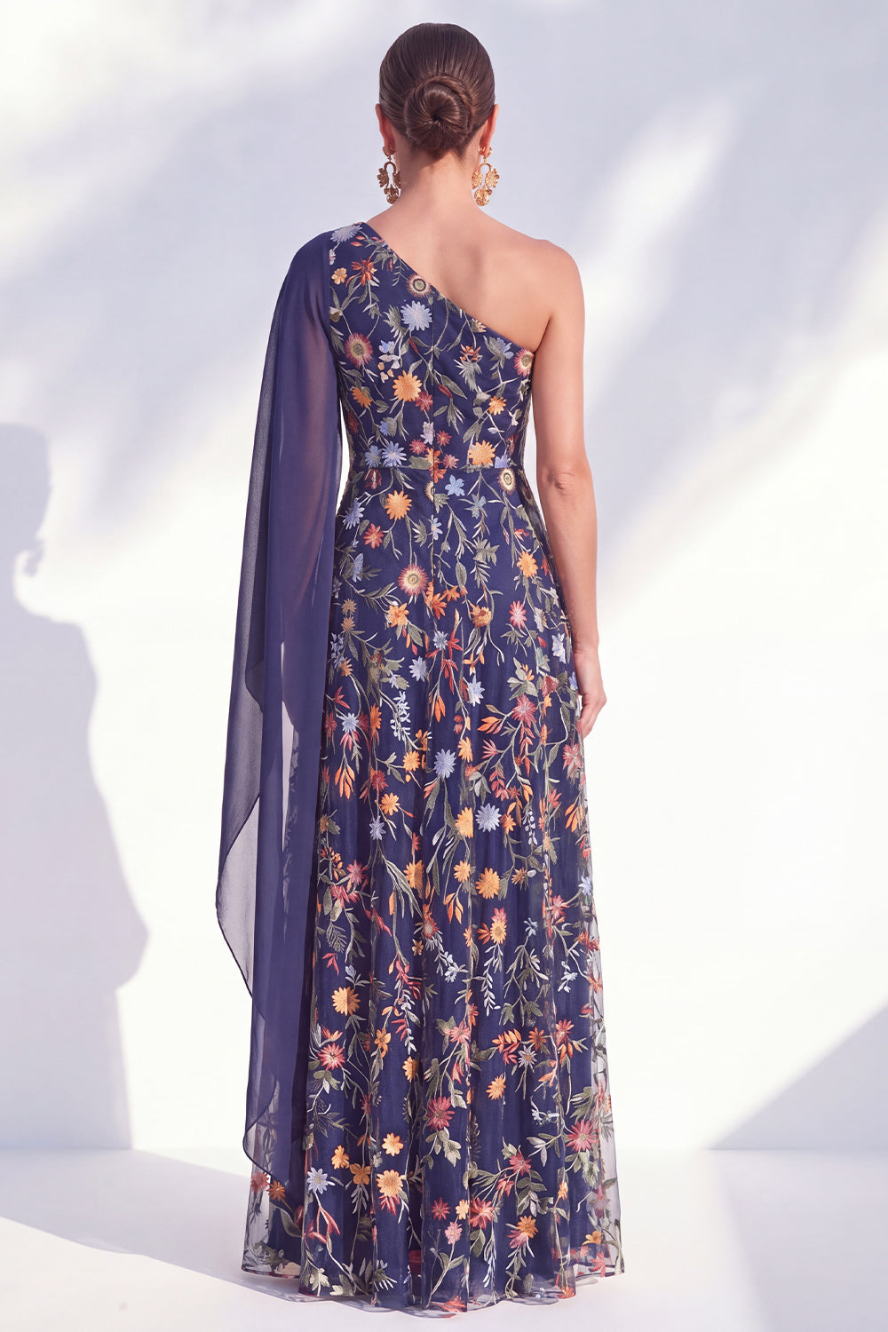 Wedtrend Women Navy Floral Mother of the Bride Dress with Cape Sleeve Embroidered One Shoulder Long Mother of the Groom Dress WEDTREND Wedtrend Women Navy Floral Mother of the Bride Dress with Cape Sleeve Embroidered One Shoulder Long Mother of the Groom Dress WEDTREND