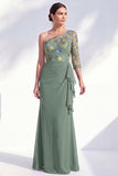 Grey Purple Floral One Shoulder Mother of the Bride Dress