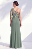 Grey Purple Floral One Shoulder Mother of the Bride Dress