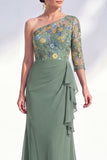 Grey Purple Floral One Shoulder Mother of the Bride Dress