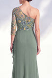 Grey Purple Floral One Shoulder Mother of the Bride Dress