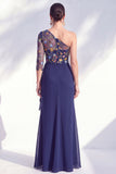 Grey Purple Floral One Shoulder Mother of the Bride Dress