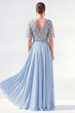 Green Beaded V-Neck Chiffon Mother of the Bride Dress