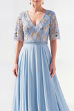 Green Beaded V-Neck Chiffon Mother of the Bride Dress