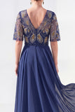 Green Beaded V-Neck Chiffon Mother of the Bride Dress