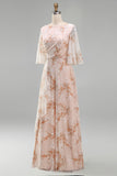 Champagne Floral Mother of the Bride Dress with Half Sleeves