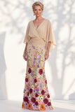 Mermaid Lilac Floral Applique V-Neck Long Mother of the Bride Dress