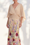 Mermaid Lilac Floral Applique V-Neck Long Mother of the Bride Dress