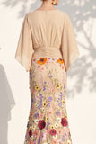 Mermaid Lilac Floral Applique V-Neck Long Mother of the Bride Dress
