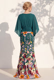 Mermaid Lilac Floral Applique V-Neck Long Mother of the Bride Dress