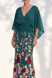 Mermaid Lilac Floral Applique V-Neck Long Mother of the Bride Dress